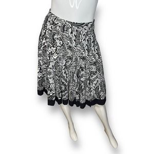 Tommy Bahama Women’s Skirt Sz 8 Cotton Linen Black White Fit And Flare EUC Lined